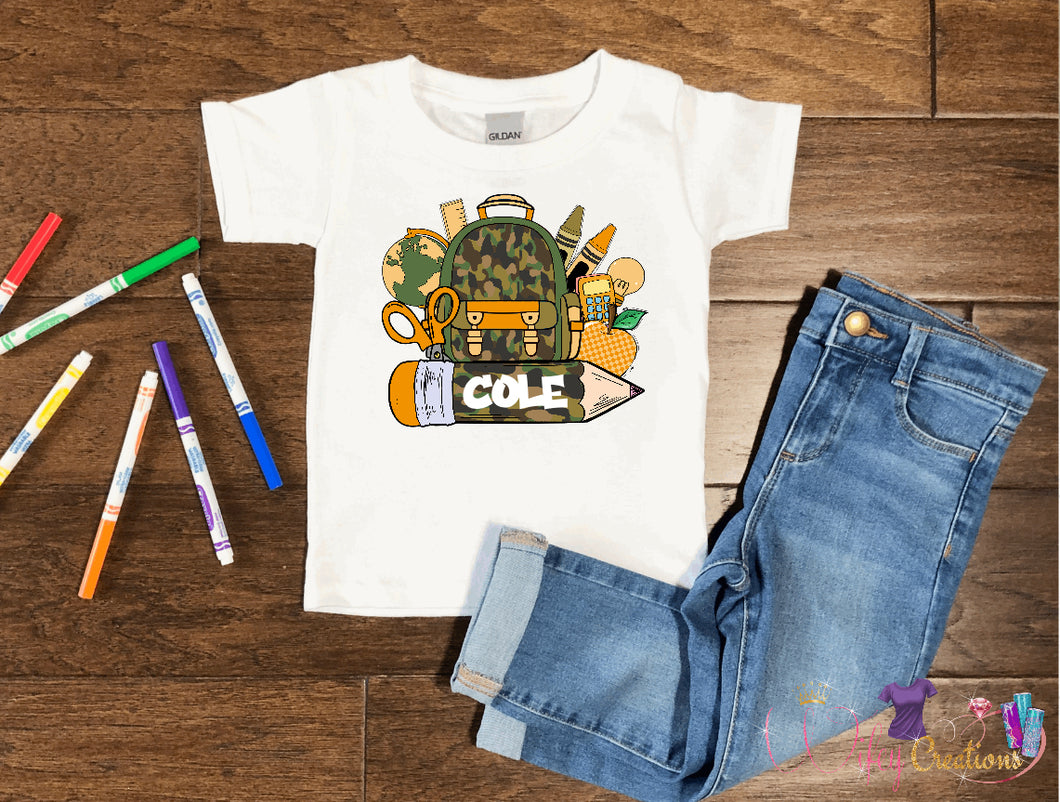 Green backpack shirt