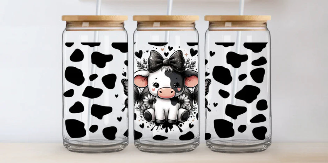 Baby cow with bow glass cup