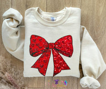 Load image into Gallery viewer, Red sequins bow with hearts

