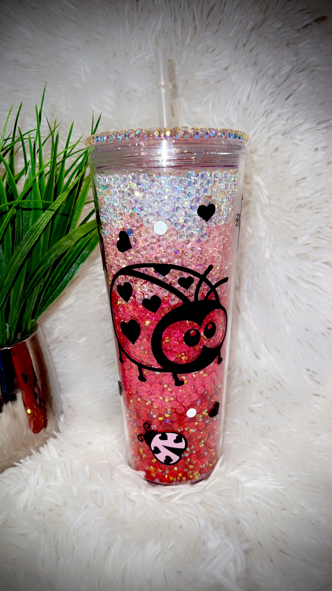 Lady bug rhinestone snow globe