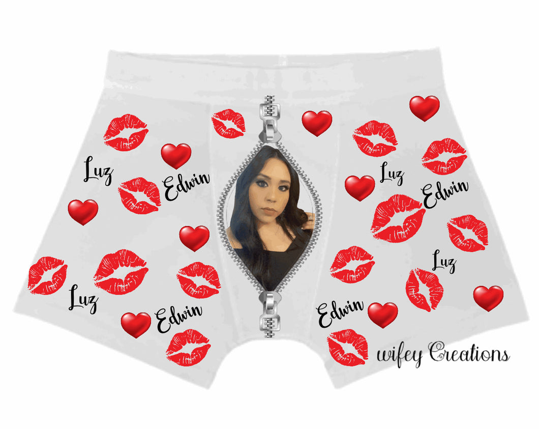 Hearts & kisses boxers with zipper