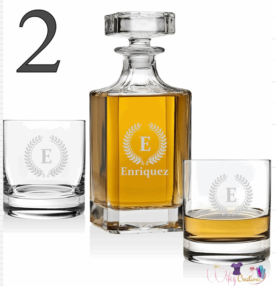 Personalize Etched liquor bottle set
