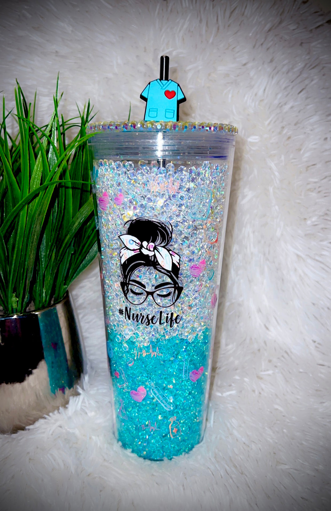 Nurse life rhinestone snow globe